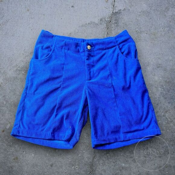 Shein Men's Flat Front Polyester Corduroy Chino Shorts Medium Blue - Picture 1 of 7